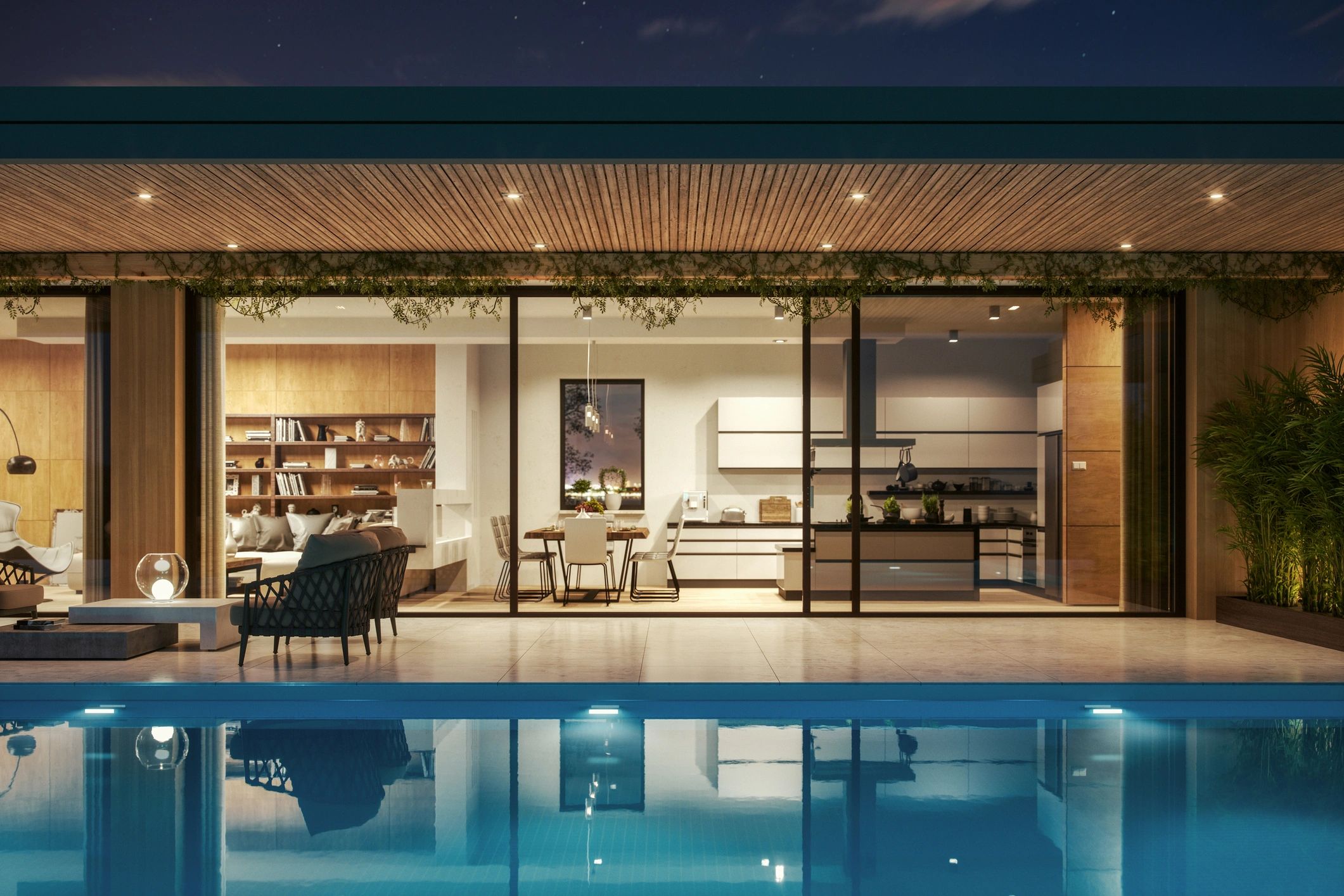 modern clean swimming pool apartment complex